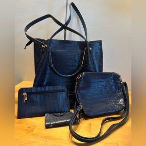 Elegant Navy Croc-Embossed Tote Bag Set of 4